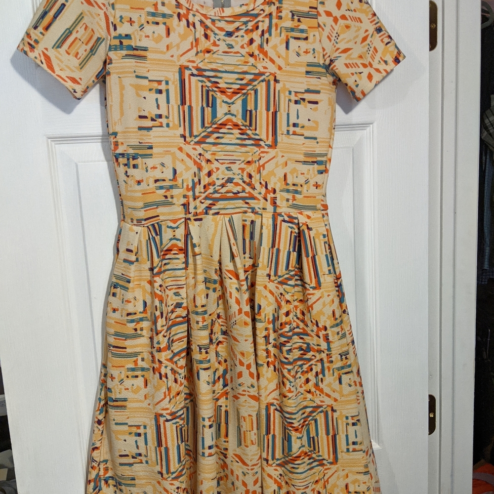 LuLaRoe Amelia Dress, Cream multi print